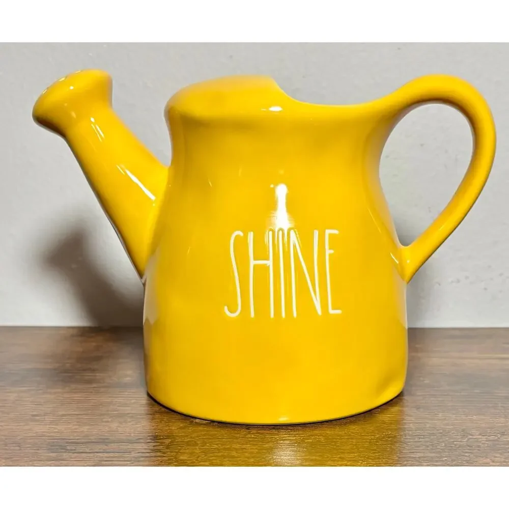 Rae Dunn Yellow 6” Ceramic “Shine” Water Pitcher Plant Watering Can Retired
